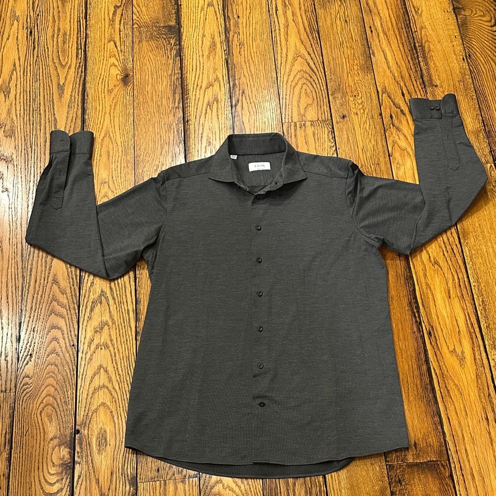 Eton Contemporary Charcoal Casual Button Down Shirt neck size 17.5